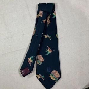 Oleg Cassini Gimbels Necktie Navy Blue Fish 55"x4" Burma